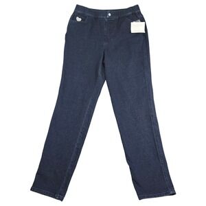 Quacker Factory DreamJeannes Pants Women M Dark Blue Rhinestone Heart Straight